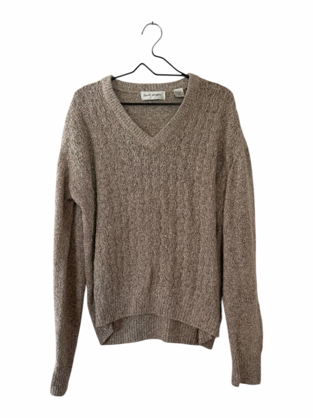 Lowell Dreyfus Tan Silk Angora Rabbit Fur V Neck Sweater Men’s Size XL Vintage